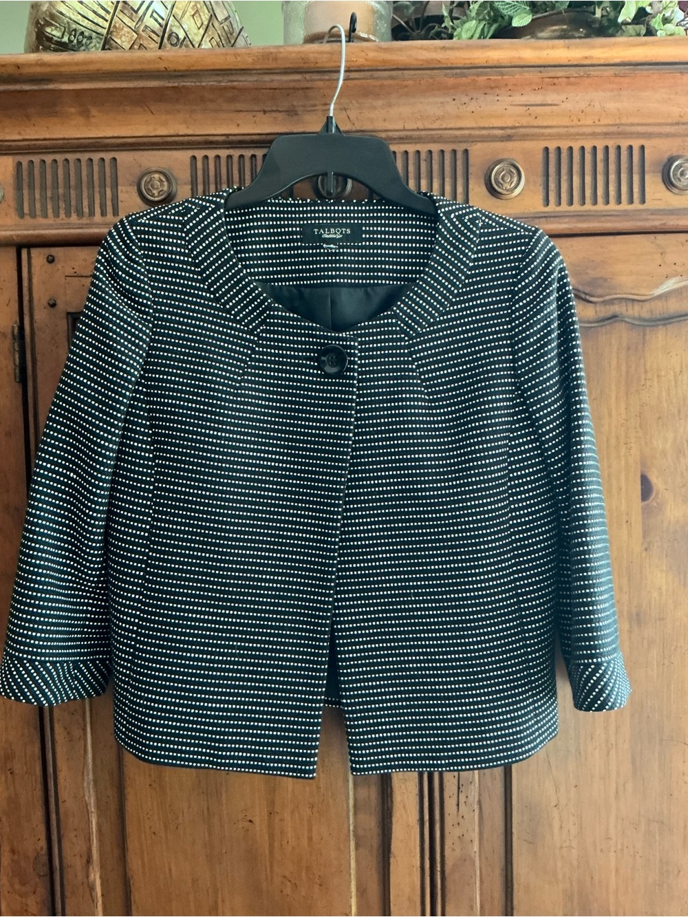Talbots Black and White Dotted Stripe Cropped Blazer